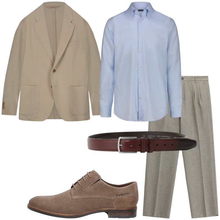 Outfit uomo - Smart casual in ufficio. Stile Trendy per Ufficio. Abbinamento con pantaloni, cinture, camicie, giacche, scarpe stringate.
