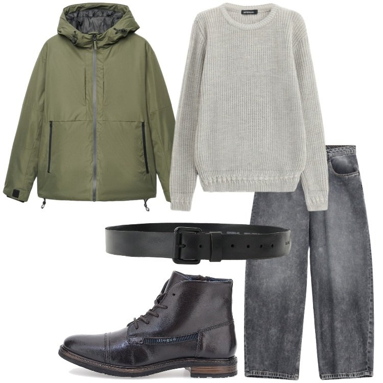 Outfit uomo - La Field Jacket. Stile Trendy per Tutti i giorni. Abbinamento con maglieria, jeans, cinture, giacche, stivali e stivaletti.