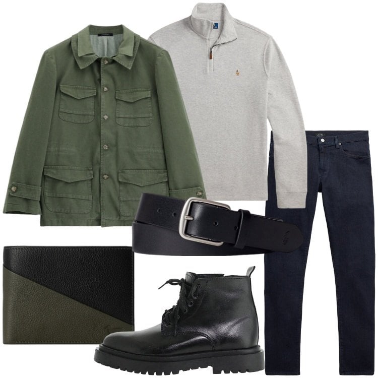 Outfit uomo - La Field Jacket. Stile Trendy per Tutti i giorni. Abbinamento con portafogli, cappotti, anfibi, cinture, jeans, pullovers.