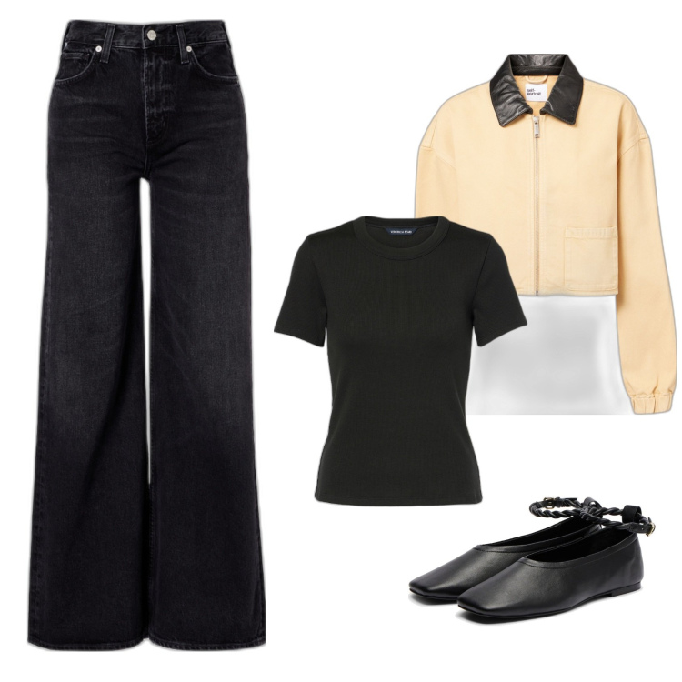 Outfit femme - Jean noir. Style Casual chic pour Tous les jours. Assortir avec ballerines, blazers, jeans mom, t-shirts.