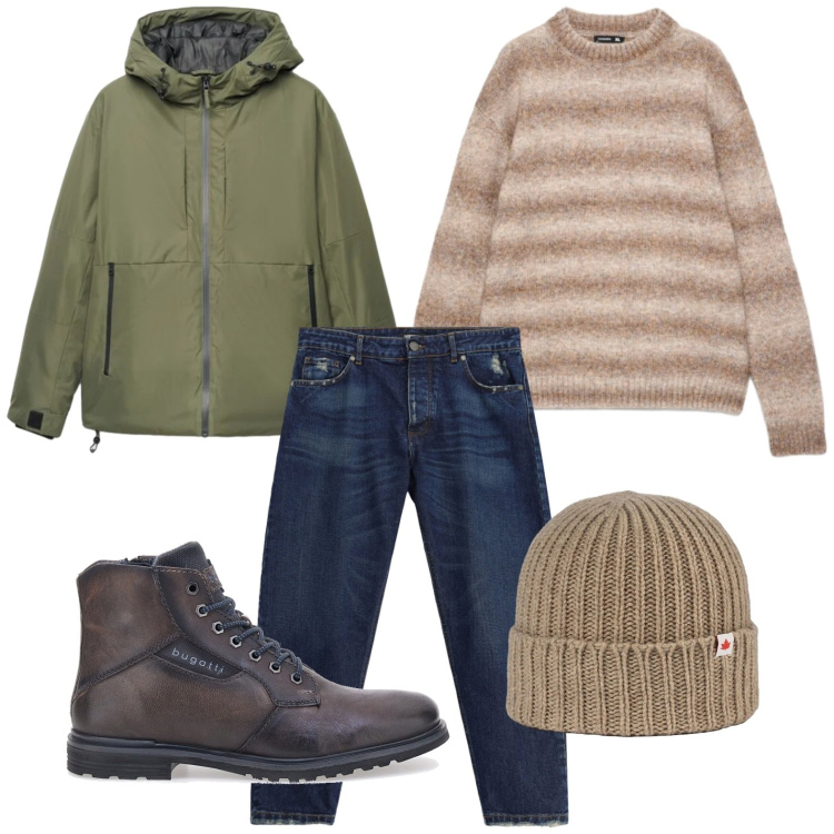 Outfit uomo - La Field Jacket. Stile Casual per Tutti i giorni. Abbinamento con jeans, berretti, maglieria, giacche, stivali e stivaletti.