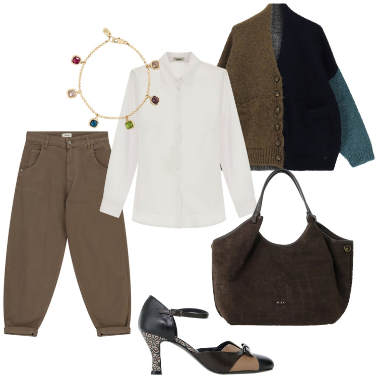 Outfit donna - Total look #2483537. Stile Glamour per Serata fuori. look ideale per Tall. Abbinamento con décolleté, camicie, borse a spalla, cardigans, pantaloni, braccialetti.