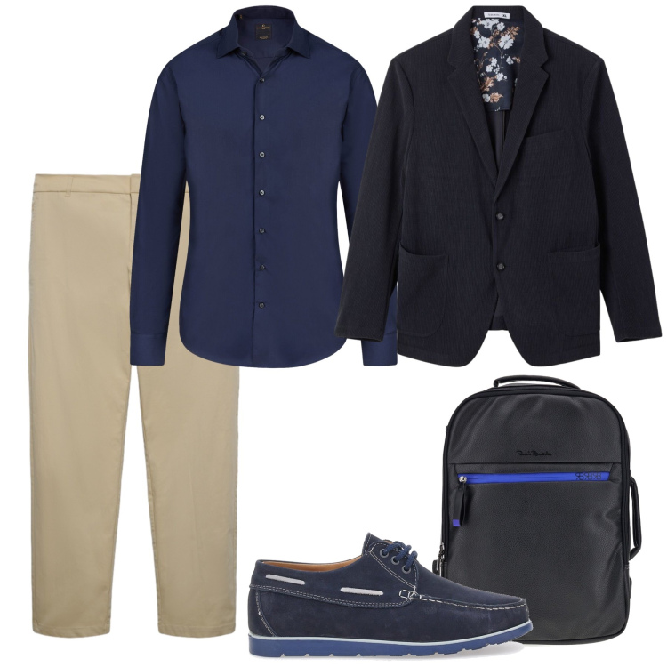 Outfit uomo - Total look #2483544. Stile Business/Elegante per Ufficio. Abbinamento con camicie, pantaloni chino, giacche, borse sportive, scarpe stringate.