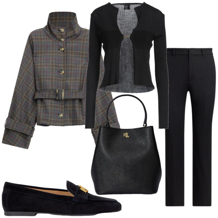 Outfit donna - Total look #2483558. Stile Minimal per Serata fuori. Abbinamento con cardigans, cappotti, mocassini, borse a secchiello, pantaloni.