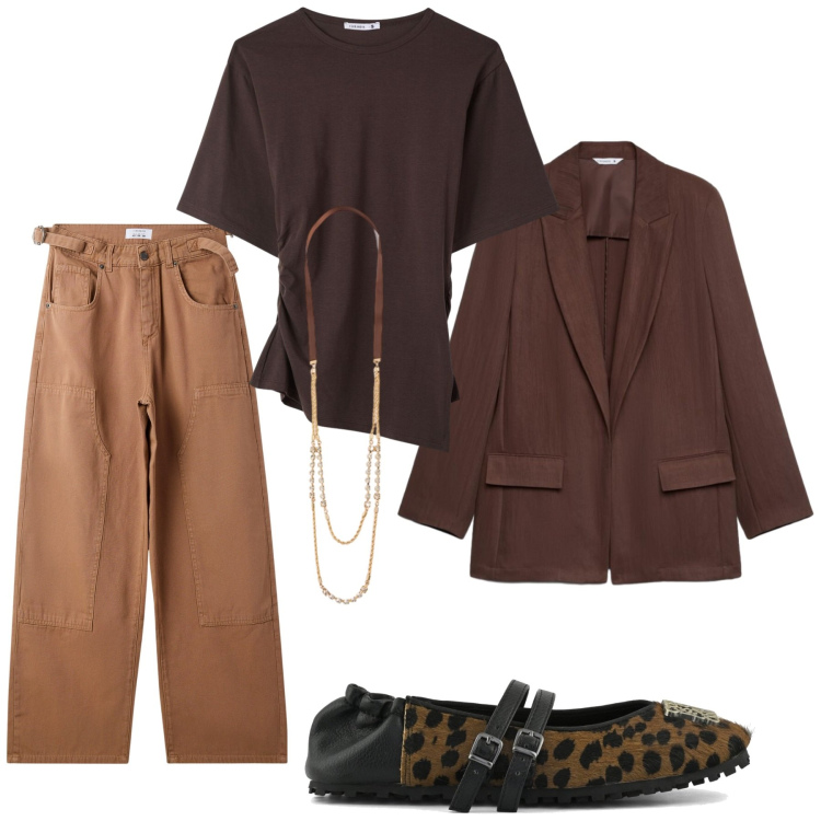 Outfit donna - Total look #2483565. Stile Basic per Tutti i giorni. Abbinamento con collane, t-shirt, blazer, pantaloni, ballerine.