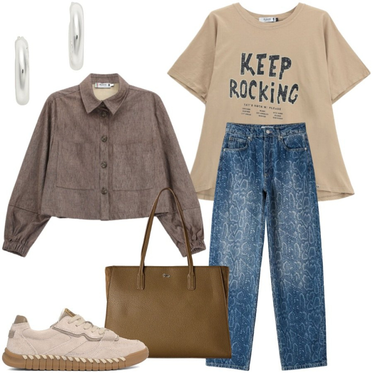 Outfit donna - Total look #2483600. Stile Casual chic per Tutti i giorni. Abbinamento con jeans dritti, shopping bag, cappotti, t-shirt, orecchini, sneakers.