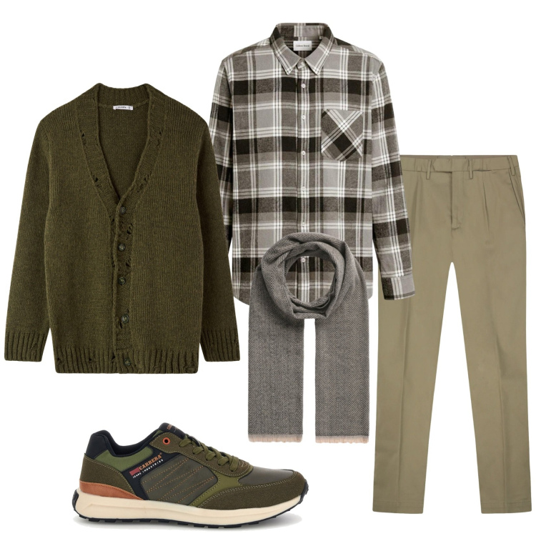 Outfit uomo - Total look #2483606. Stile Trendy per Serata speciale. Abbinamento con pantaloni, sciarpe, cardigans, sneakers, camicie.