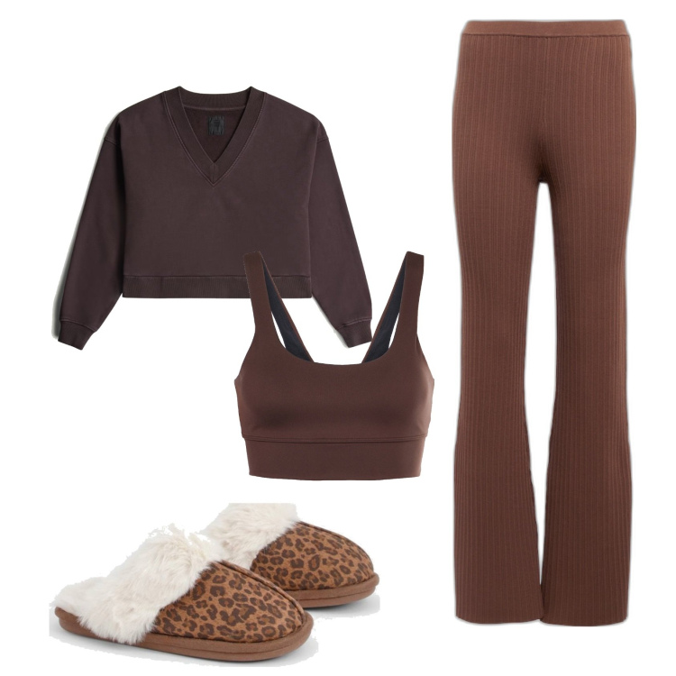 Outfit femme - Cosy Home. Style Casual pour Tous les jours. Assortir avec pantalon , sweat-shirts, pantoufles, hauts de sport.
