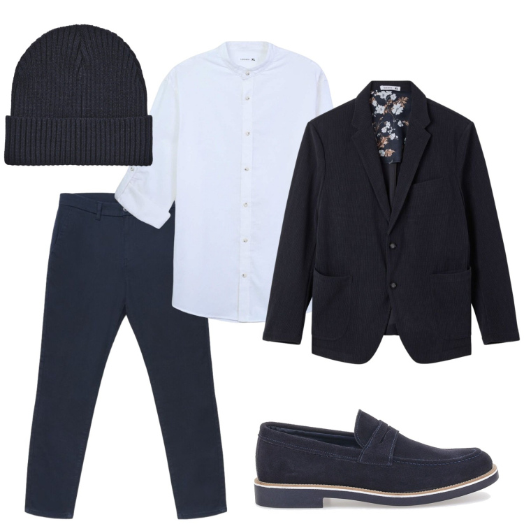 Outfit uomo - Ufficio smart. Stile Business/Elegante per Ufficio. Abbinamento con giacche, pantaloni chino, berretti, camicie, scarpe stringate.