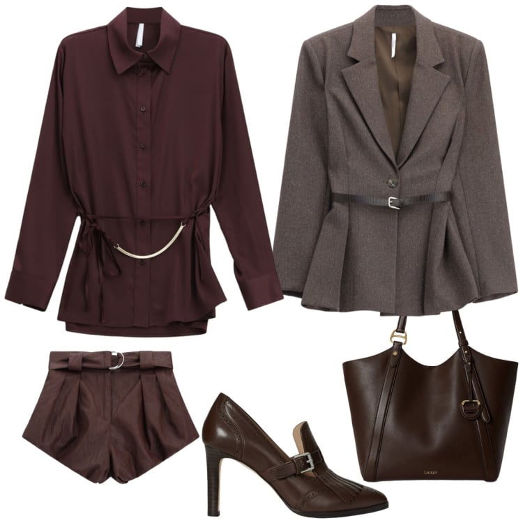 Outfit donna - Autumn. Stile Casual chic per Serata fuori. Abbinamento con blazer, shorts, camicie, décolleté, borse tote.