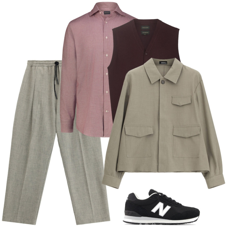 Outfit uomo - Smart. Stile Trendy per Ufficio. Abbinamento con cappotti, pantaloni, camicie, maglieria, sneakers.