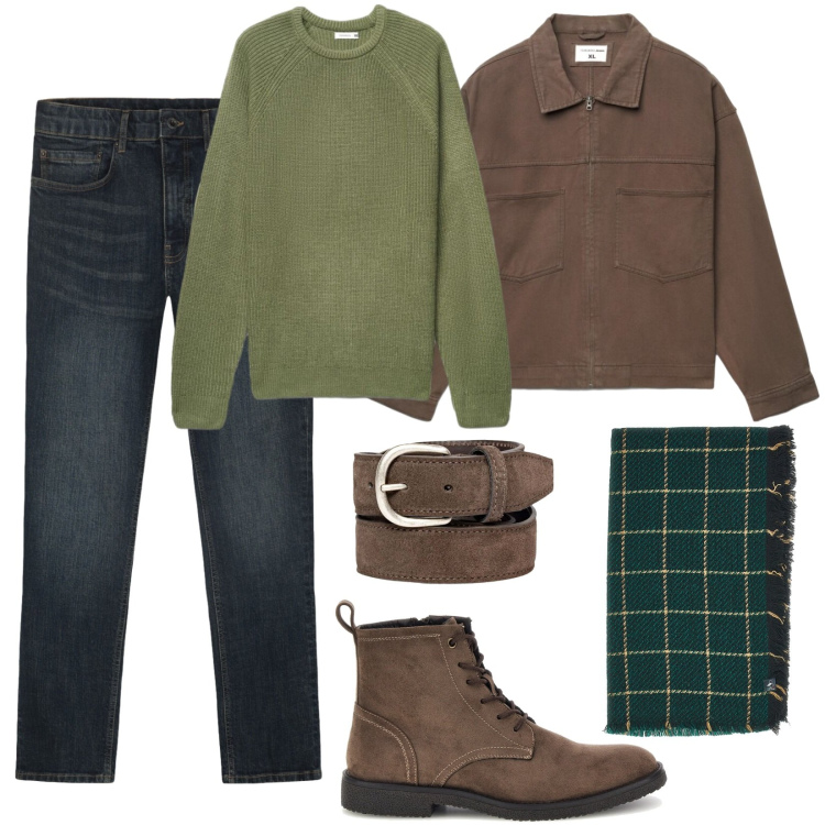 Outfit uomo - Ottobre urban. Stile Urban per Tutti i giorni. Abbinamento con jeans, cinture, maglieria, cappotti, sciarpe, anfibi.