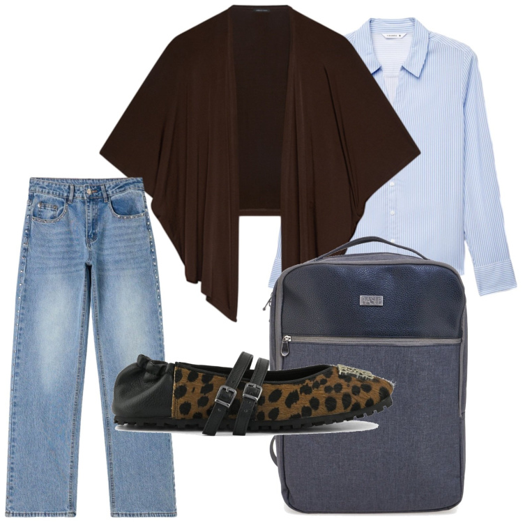 Outfit donna - Comodo coprispalle a chimono. Stile Casual per Tutti i giorni. Abbinamento con blazer, jeans, camicie, ballerine, zaini.