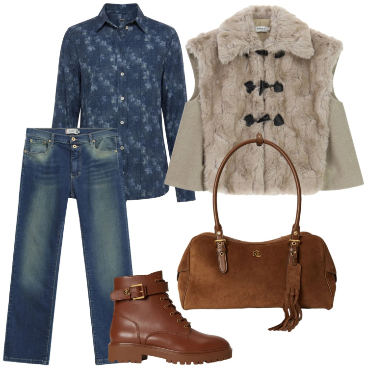 Outfit donna - Gilet eco-fur. Stile Casual per Tutti i giorni. Abbinamento con camicie, jeans slim fit, gilet, anfibi, borse a spalla.