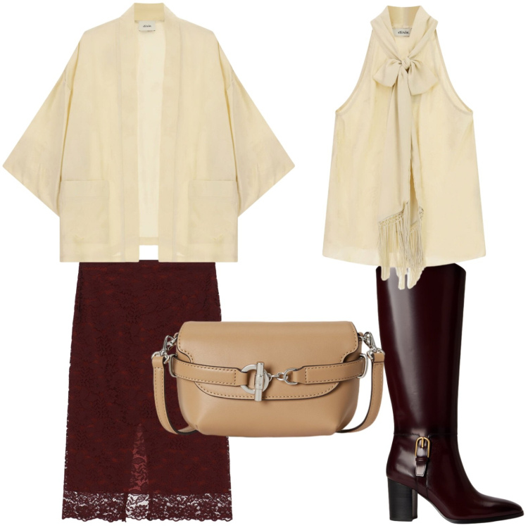 Outfit donna - Blazer ampio. Stile Casual per Tutti i giorni. Abbinamento con borse a tracolla, stivali, kimono, top, gonne longuette.