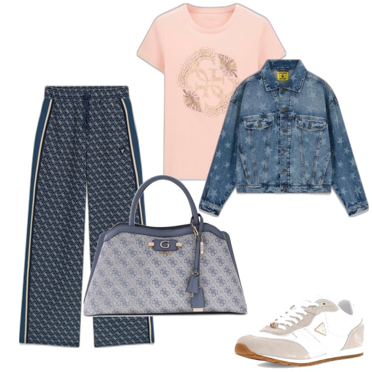 Outfit mujer - Casual chic #13561. Estilo Casual chic para Todos los días. Combinación con pantalones, sneakers, blazers, camiseta, bolsos de hombro.
