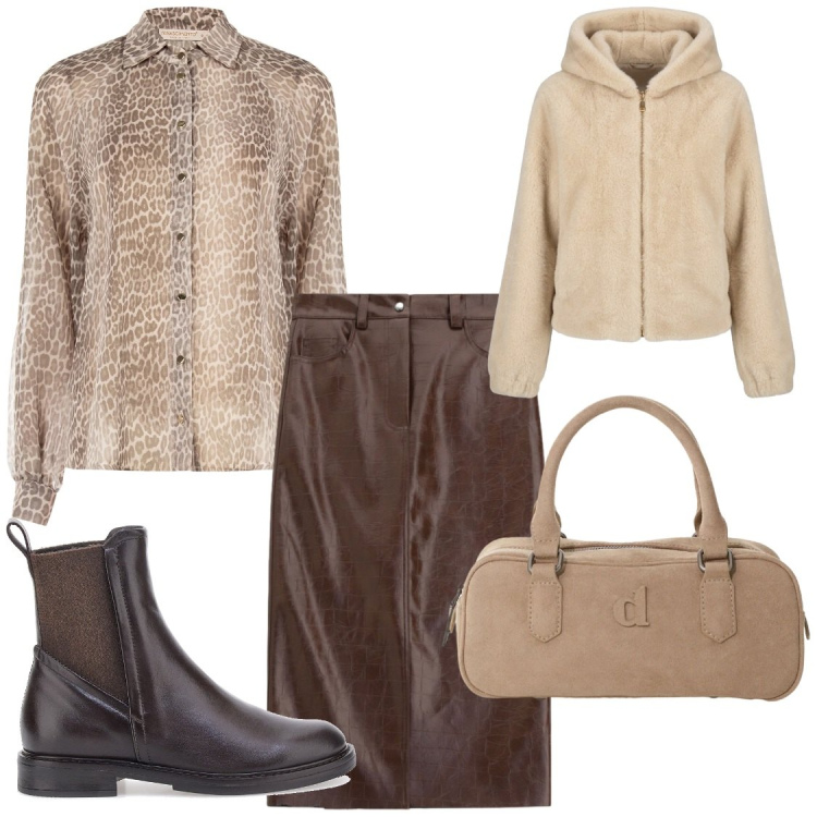 Outfit donna - Autunno in cream color. Stile Chic per Ufficio. Abbinamento con camicie, gonne longuette, borse a mano, blazer, stivaletti chelsea.