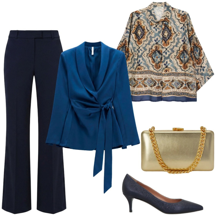 Outfit donna - In galleria a Milano. Stile Glamour per Serata fuori. Abbinamento con décolleté, pantaloni, blazer, camicie, clutch.