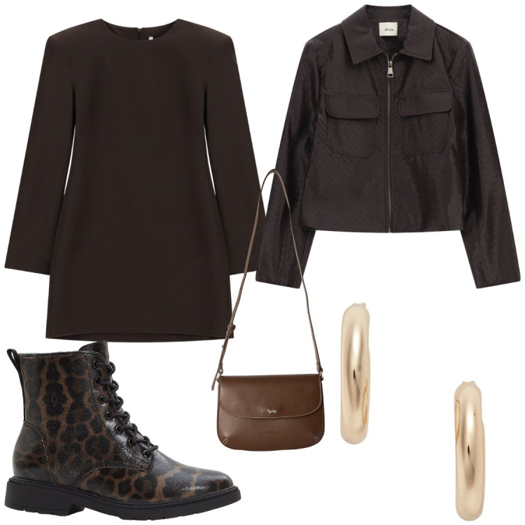 Outfit donna - Il vestito che vorrei. Stile Chic per Serata fuori. Abbinamento con borse a tracolla, vestiti corti, orecchini, cappotti, stivaletti.