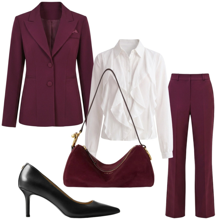 Outfit donna - Invito d'autunno. Stile Romantica per Cerimonia. Abbinamento con borse a spalla, décolleté, pantaloni, blazer, camicie.