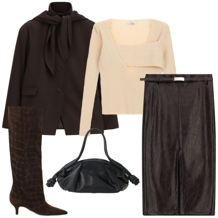 Outfit donna - Total look #2483793. Stile Casual chic per Tutti i giorni. Abbinamento con stivali, gonne longuette, cappotti, borse a mano, t-shirt.