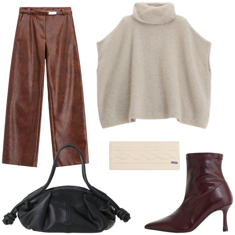 Outfit donna - Total look #2483794. Stile Chic per Tutti i giorni. Abbinamento con stivaletti, pantaloni, accessori per capelli, maglieria, borse a mano.