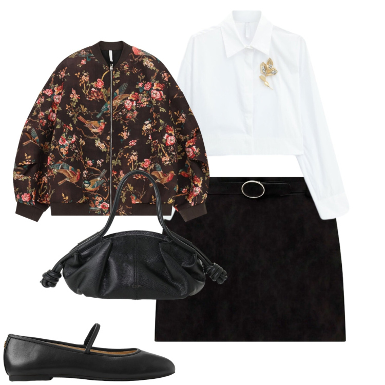 Outfit donna - Urban bon ton con bomber oversize. Stile Urban per Serata fuori. Abbinamento con camicie, minigonne, bomber, ballerine, borse a mano.