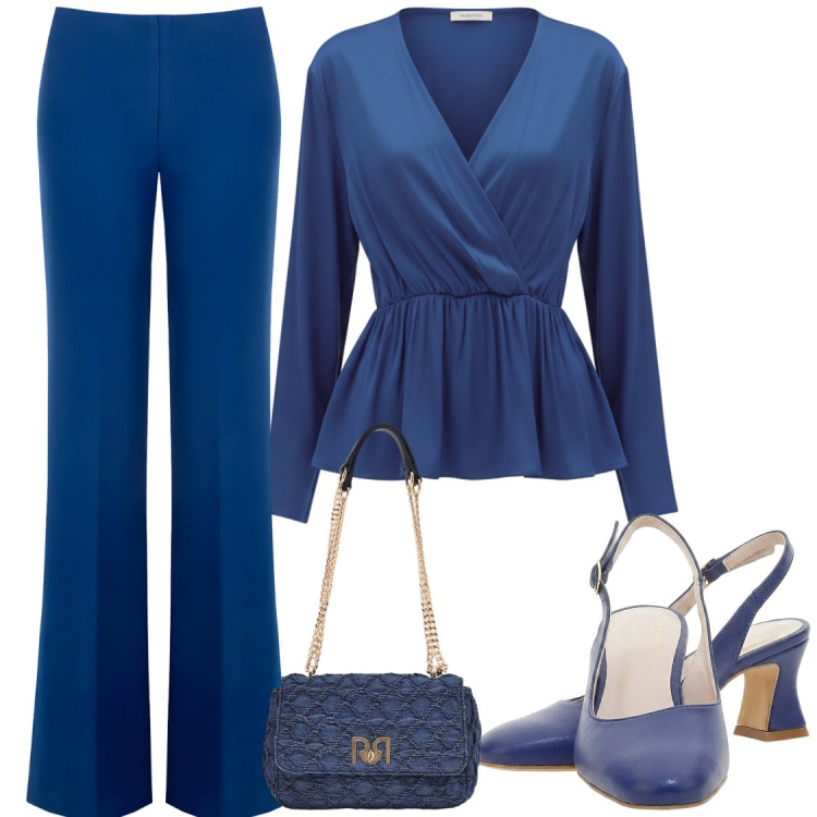 Outfit donna - Gallery mood. Stile Chic per Serata fuori. Abbinamento con pantaloni a palazzo, borse a spalla, bluse, décolleté.