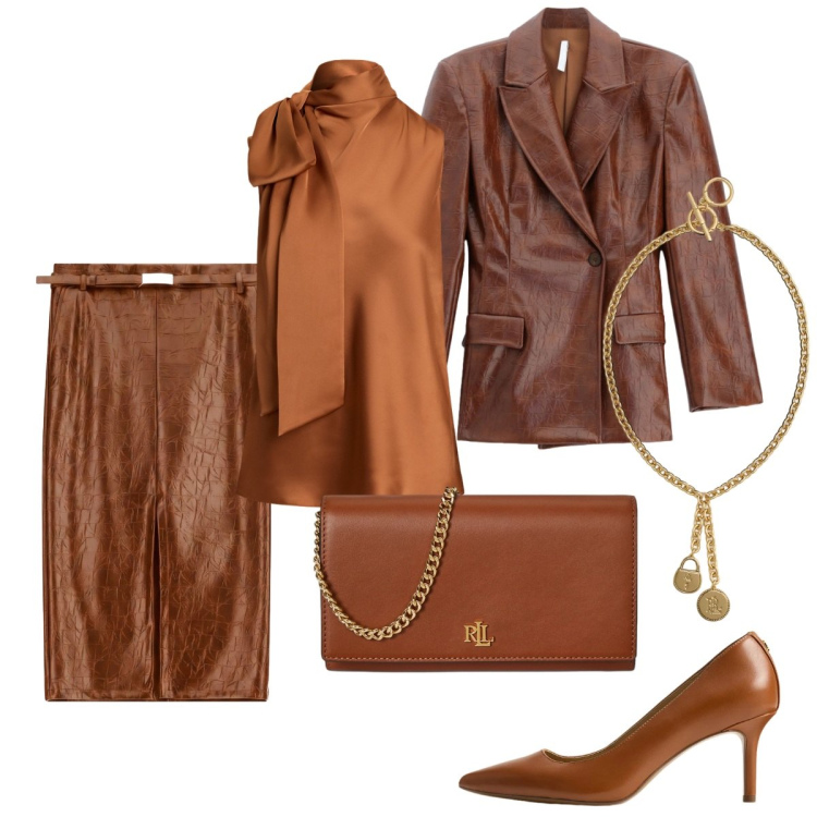 Outfit donna - Tono su tono. Stile Basic per Serata fuori. Abbinamento con gonne longuette, blazer, bluse, décolleté, ciondoli, borse a tracolla.