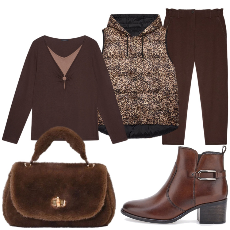 Outfit donna - Total look #2483827. Stile Casual chic per Tutti i giorni. Abbinamento con borse a mano, piumini, pantaloni, t-shirt, stivaletti.