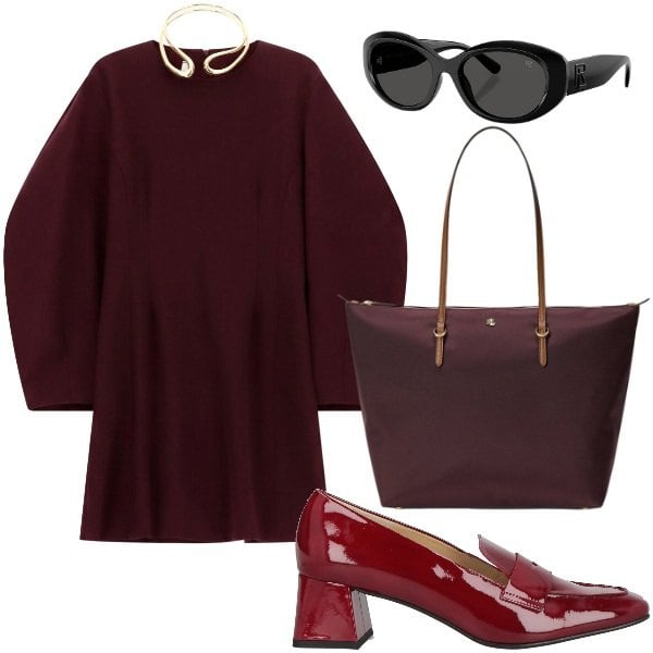 Outfit donna - Buon ottobre. Stile Trendy per Ufficio. Abbinamento con mocassini, vestiti corti, occhiali da sole, borse tote.