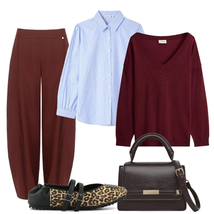 Outfit donna - La scarpa animalier. Stile Basic per Tutti i giorni. Abbinamento con maglieria, camicie, borse a tracolla, pantaloni, ballerine.