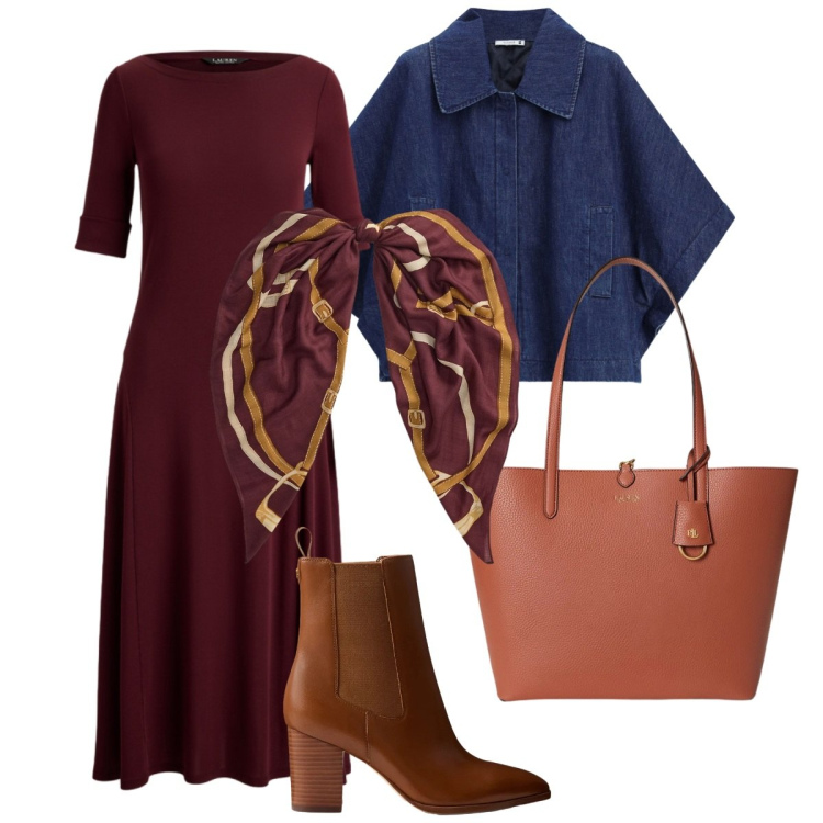 Outfit donna - La giacca di jeans. Stile Basic per Tutti i giorni. Abbinamento con vestiti midi/longuette, foulard, stivaletti, borse tote, blazer.