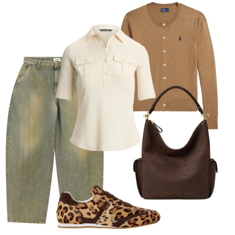 Outfit donna - La sneakers. Stile Basic per Tutti i giorni. Abbinamento con jeans, sneakers, cardigans, t-shirt, borse a spalla.