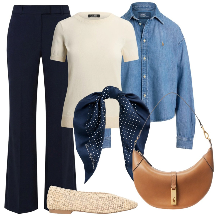 Outfit donna - La t-shirt sotto la camicia. Stile Basic per Tutti i giorni. Abbinamento con ballerine, pantaloni, t-shirt, foulard, borse a spalla, camicie.