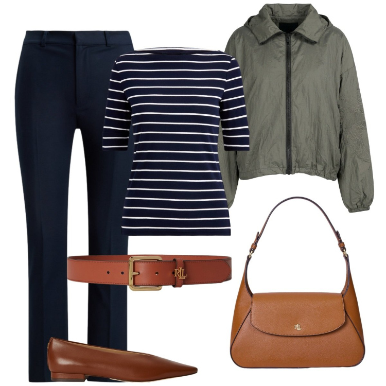 Outfit donna - Accessori cuoio. Stile Basic per Tutti i giorni. Abbinamento con ballerine, pantaloni, cinture, t-shirt, borse a spalla, blazer.