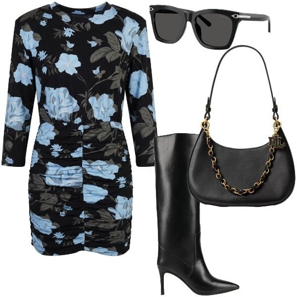 Outfit donna - Fiori fascianti. Stile Sexy per Serata fuori. Abbinamento con stivali, vestiti corti, occhiali da sole, borse a spalla.