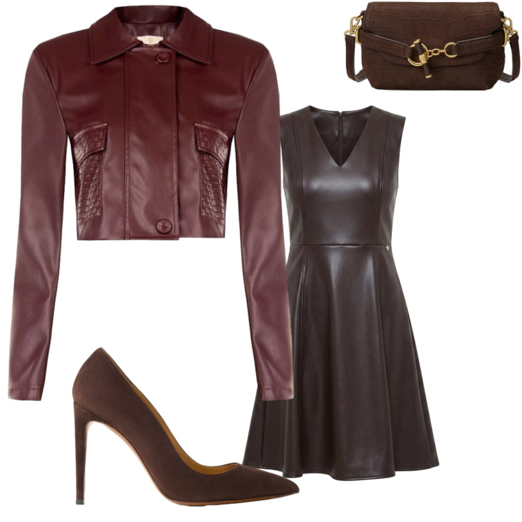 Outfit donna - Look aperitivo serale. Stile Glamour per Serata fuori. Abbinamento con décolleté, borse a spalla, giacche, vestiti corti.