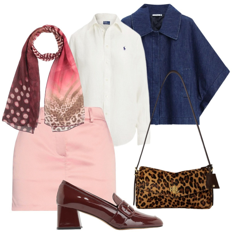 Outfit donna - La gonna rosa. Stile Basic per Tutti i giorni. Abbinamento con mocassini, sciarpe, minigonne, blazer, camicie, borse a spalla.