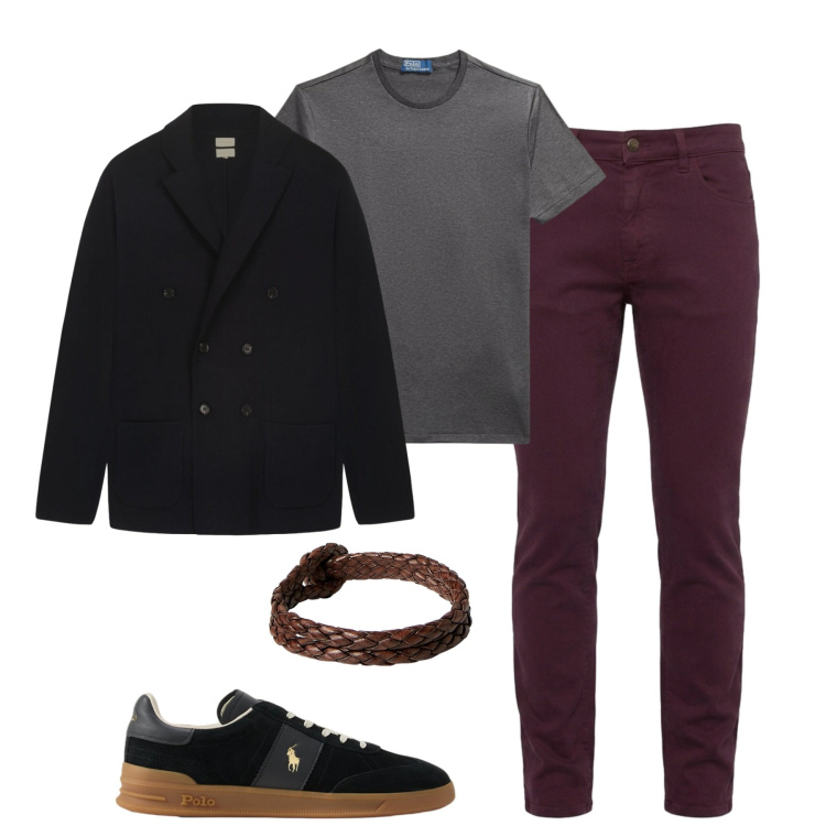 Outfit uomo - Aperitivo informale. Stile Urban per Serata speciale. Abbinamento con pantaloni, cardigans, t-shirt, braccialetti, sneakers.