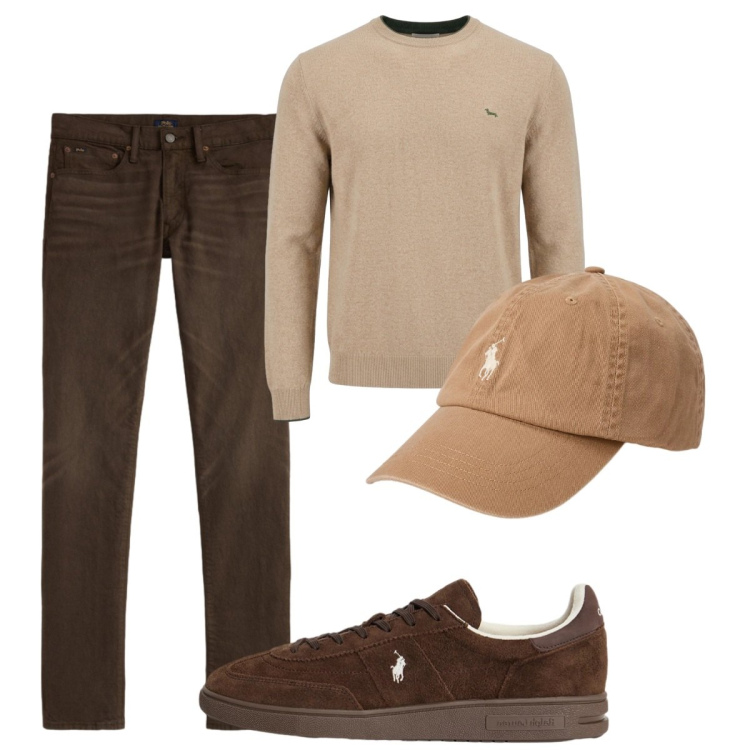 Outfit uomo - Mattina. Stile Casual per Tutti i giorni. Abbinamento con maglieria, jeans, sneakers, cappelli con visiera.