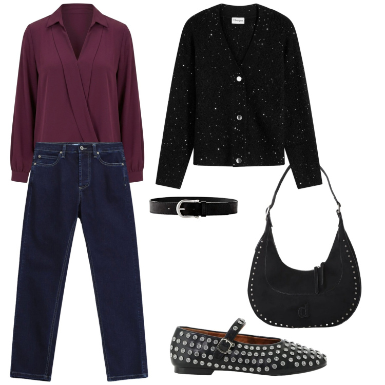 Outfit donna - Ballerine. Stile Casual per Tutti i giorni. Abbinamento con jeans slim fit, bluse, borse a spalla, ballerine, cardigans, cinture.