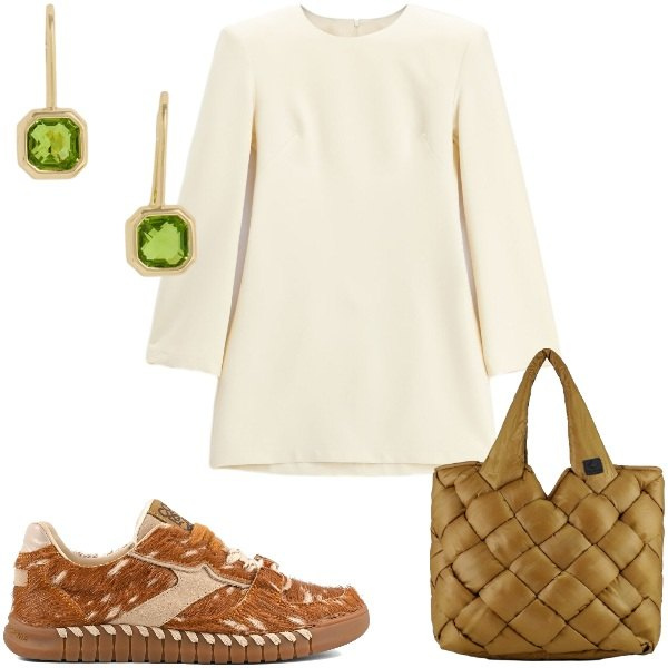 Outfit donna - Urban ad ottobre. Stile Urban per Tutti i giorni. Abbinamento con vestiti corti, orecchini, borse tote, sneakers.