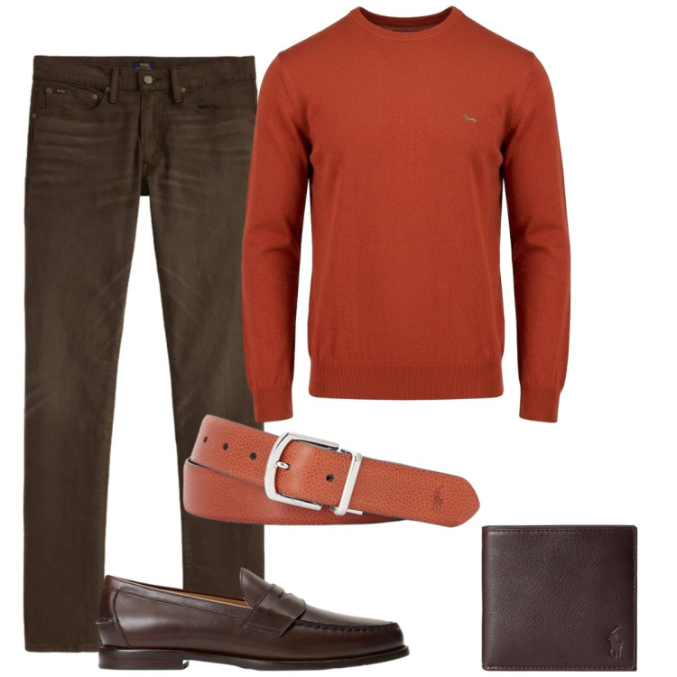 Outfit uomo - Serata fuori. Stile Business/Elegante per Serata speciale. Abbinamento con maglieria, cinture, portafogli, scarpe stringate, jeans.