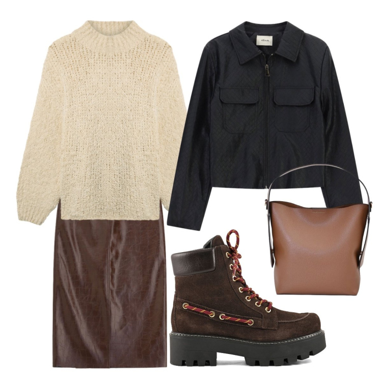 Outfit donna - Sfumature avvolgenti. Stile Urban per Serata fuori. Abbinamento con borse a mano, gonne longuette, cappotti, pullovers, stivali.