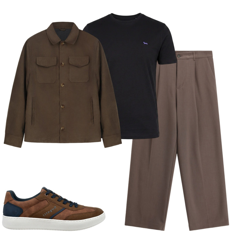 Outfit uomo - City. Stile Urban per Tutti i giorni. Abbinamento con t-shirt, pantaloni, cappotti, scarpe stringate.