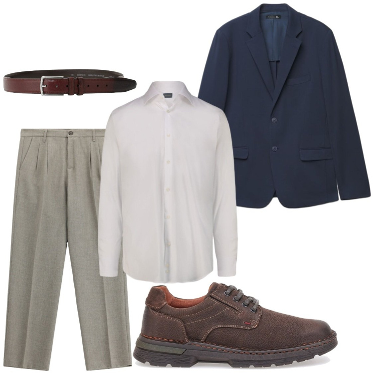 Outfit uomo - Ottobre in ufficio. Stile Business/Elegante per Ufficio. Abbinamento con pantaloni, cinture, camicie, giacche, scarpe stringate.