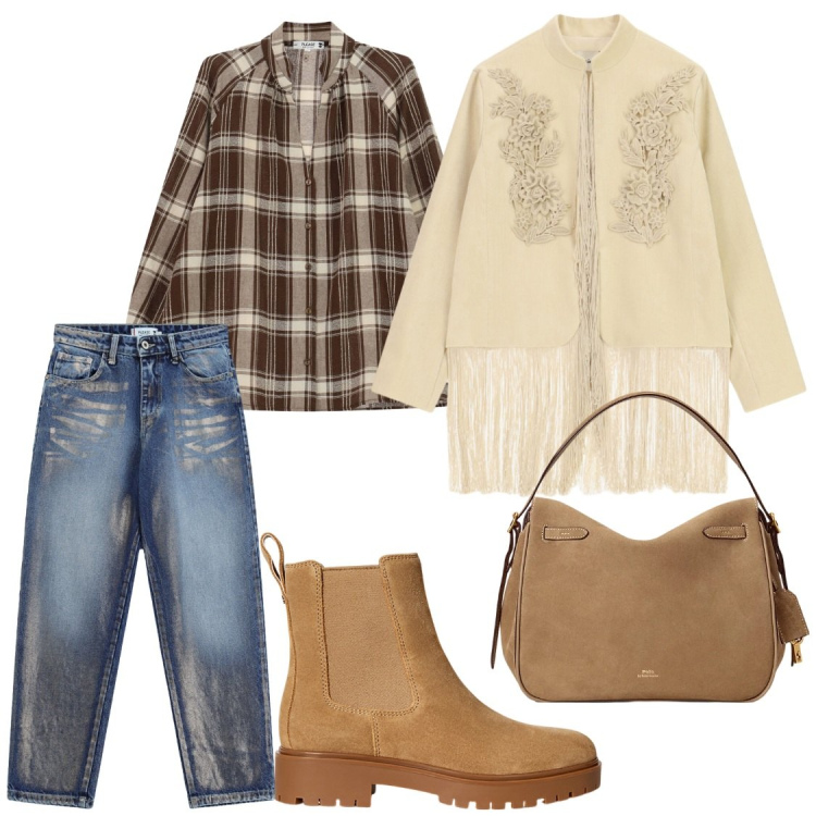 Outfit donna - Un jiens diverso e una giacca particolar. Stile Chic per Ufficio. Abbinamento con camicie, jeans, cappotti, borse a mano, stivaletti.