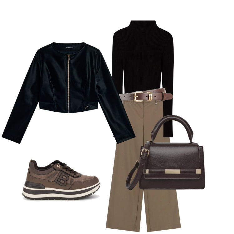 Outfit donna - Total look #2484131. Stile Casual per Tutti i giorni. Abbinamento con cinture, maglieria, borse a tracolla, pantaloni a palazzo, blazer, sneakers.