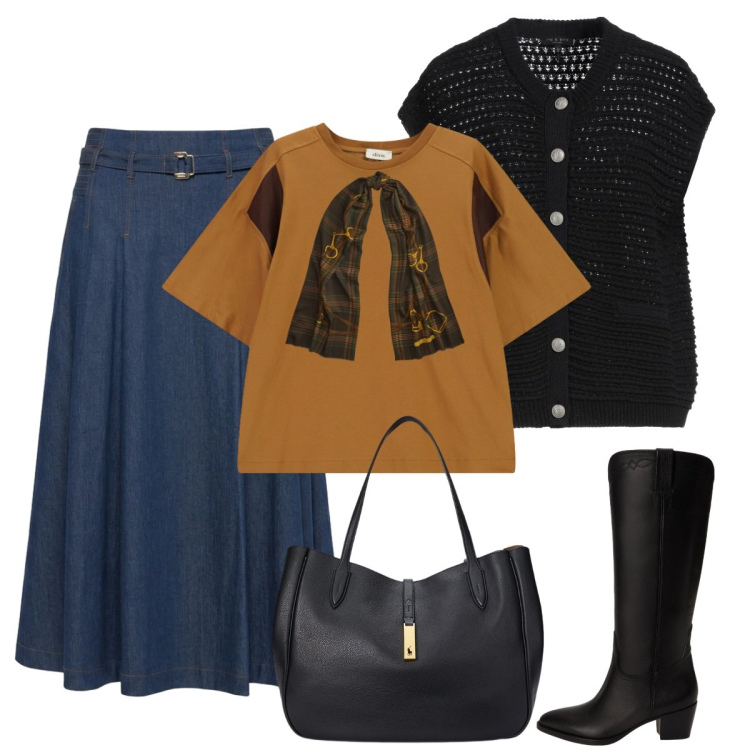 Outfit donna - Il cardigan di ottobre. Stile Basic per Serata fuori. Abbinamento con gonne longuette, borse tote, stivali, sciarpe, t-shirt, cardigans.